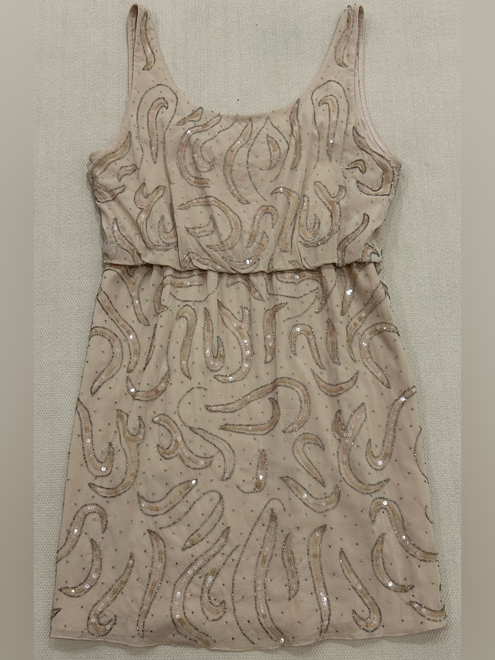 Alice + Olivia Blouson Tank Dress Silk Blend Beaded Champagne Cocktail Size S